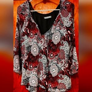 Signature by Larry Levine Red and Black Blouse Size XL